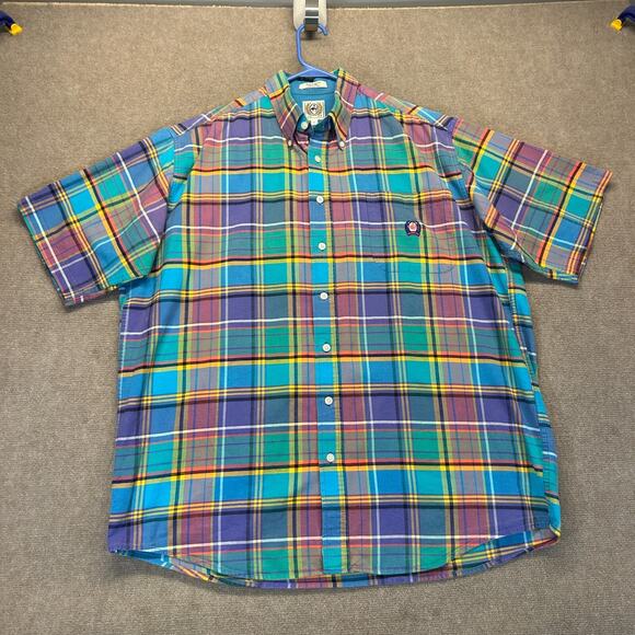Cinch Vintage Shirt Mens Large Short Sleeve Button Down Pastel Plaid y2k - Picture 2 of 12
